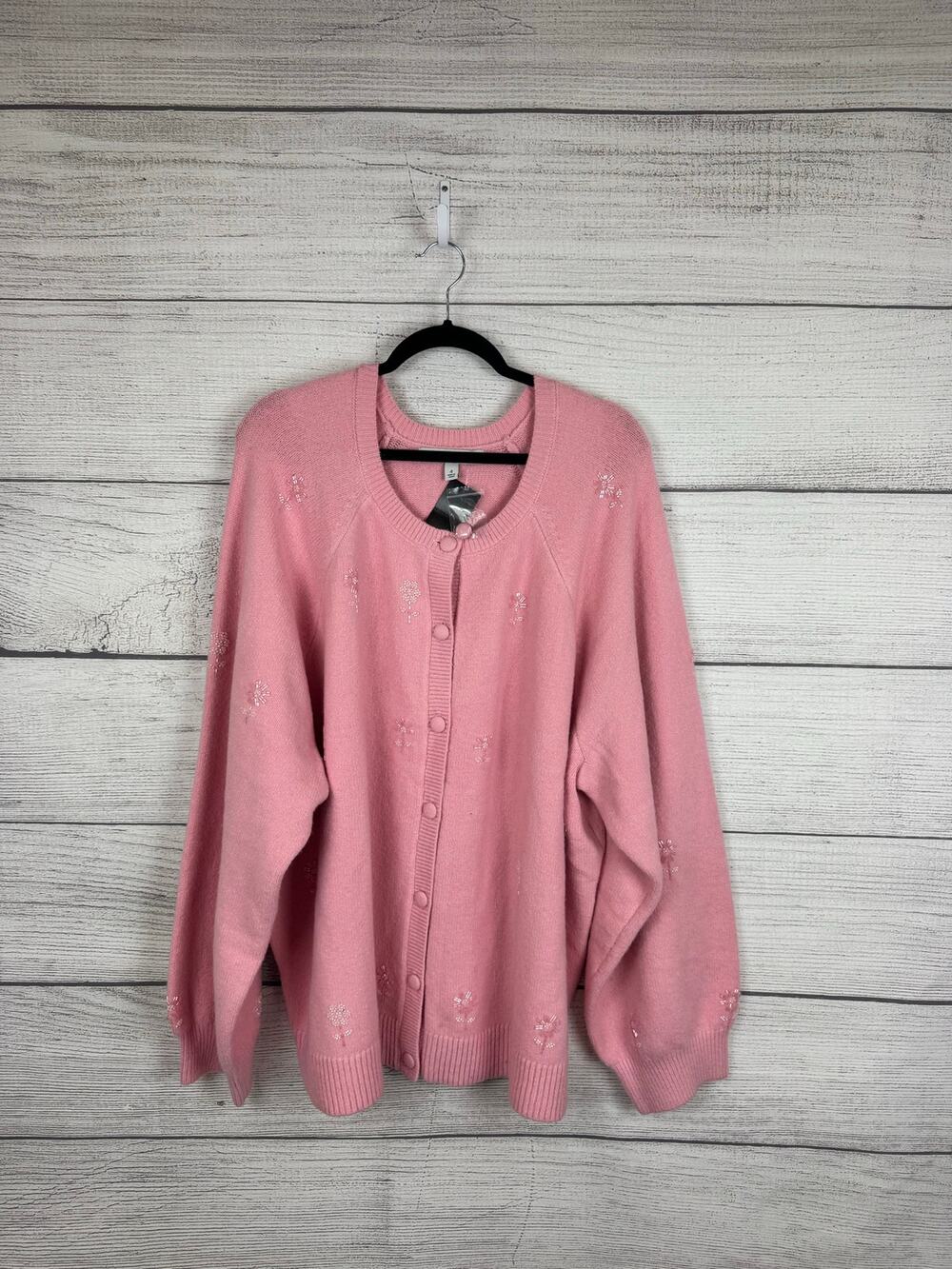 Torrid Belle Isle Plus Pink Embellished Knit Button Up Sweater Cardigan Size 4X